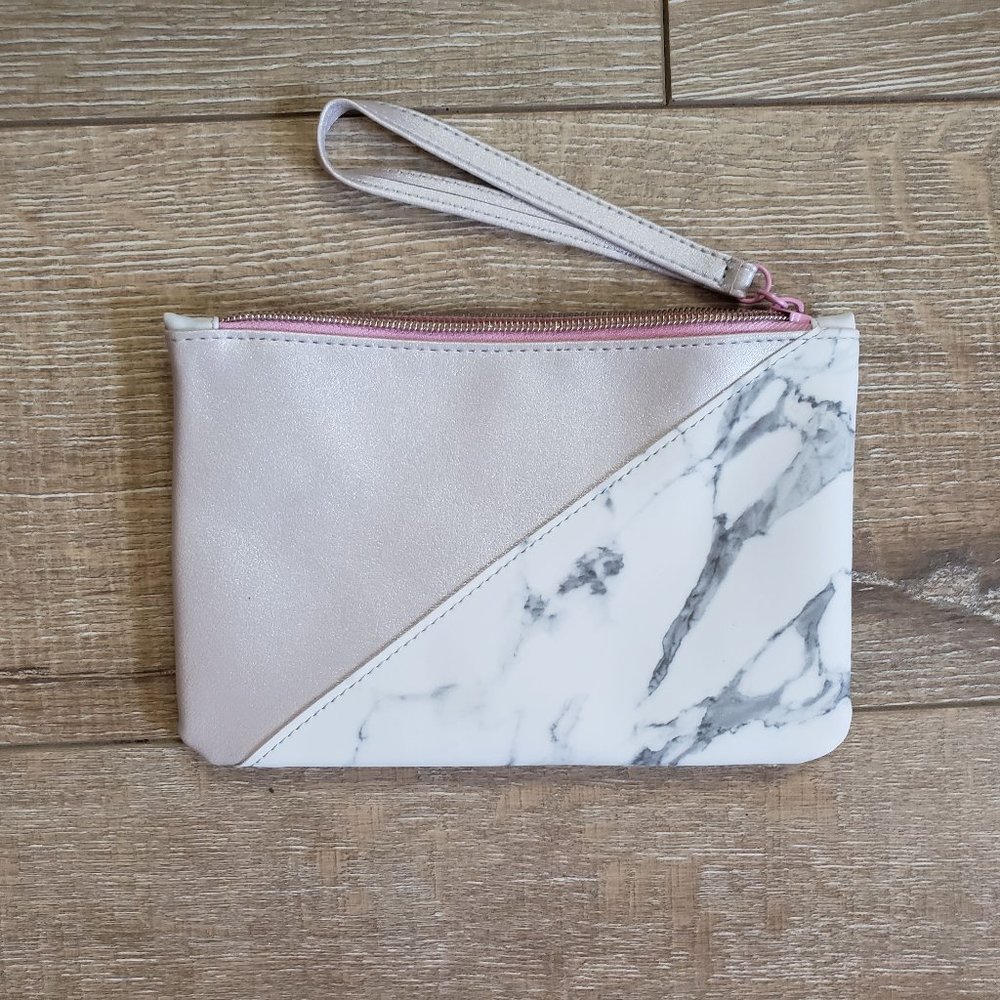 [ipsy] Large White Gray Marble Cosmetic/Makeup Bag
